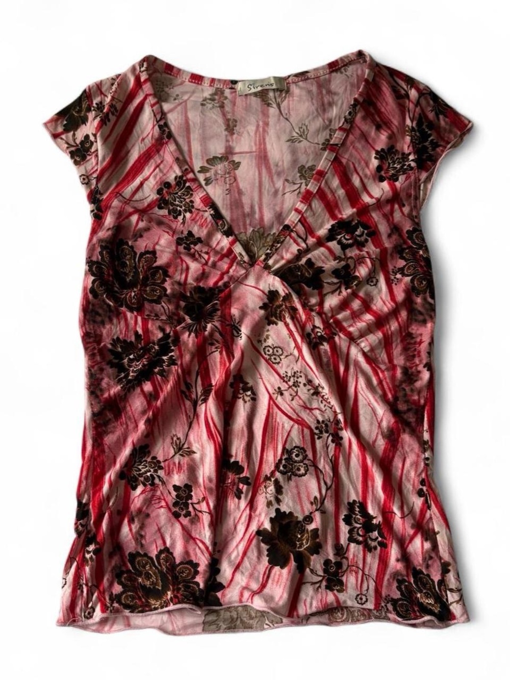 Red and pink floral v neck top
